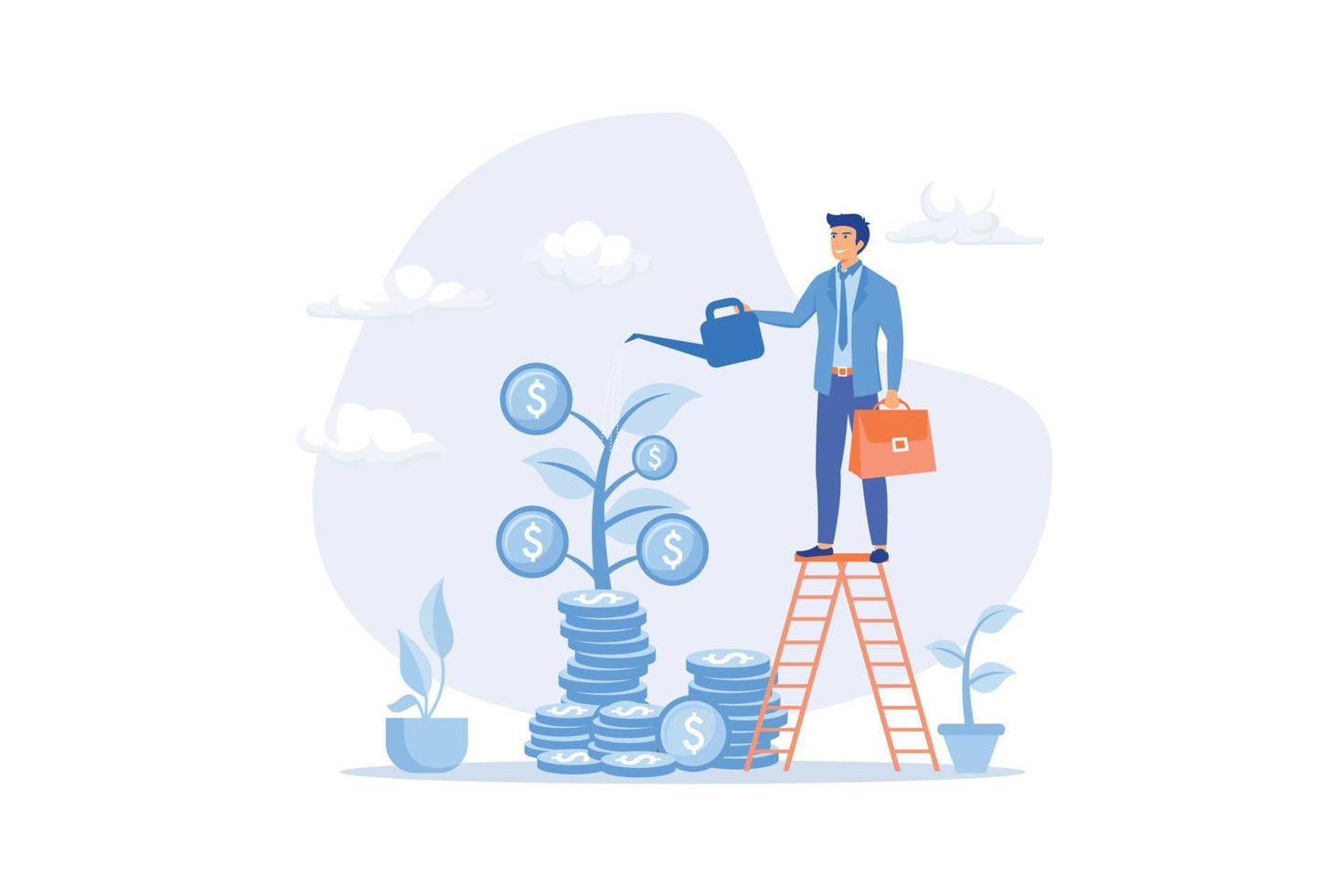 Mutual fund or growing investment, wealth profit growth or earning increase, savings or wealth management, pension fund concept, flat vector modern illustration