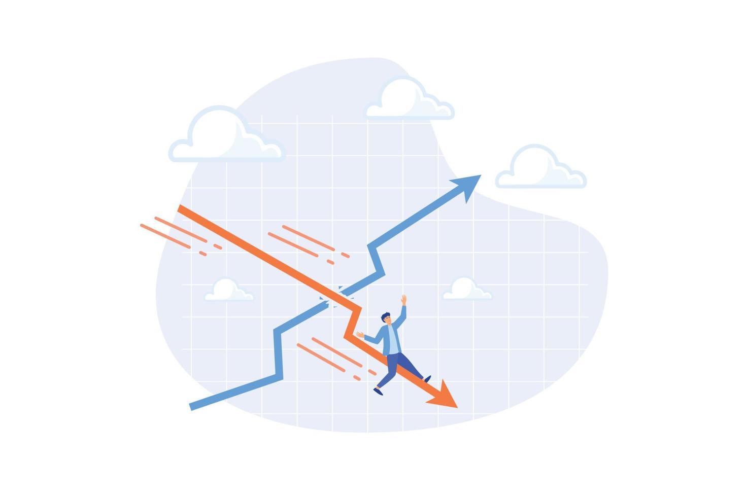 Stagflation, economic slow down or recession while inflation high up, GDP growth decrease causing by unemployment concept, flat vector modern illustration