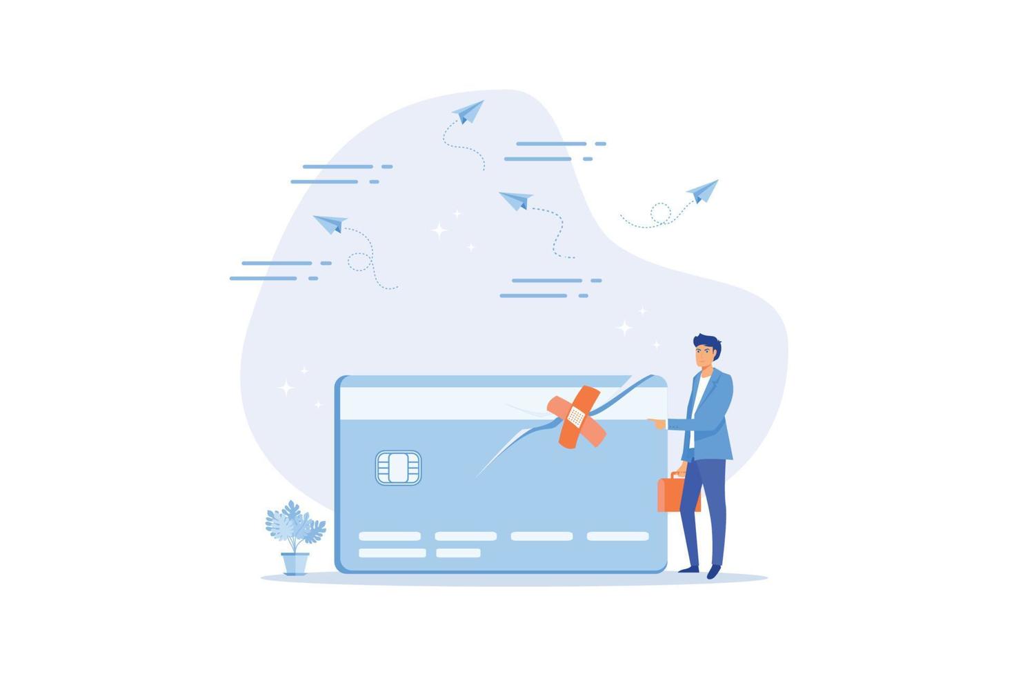 Credit repair, process to fixing poor credit standing, recover from financial mistake or negotiate with lender concept, flat vector modern illustration