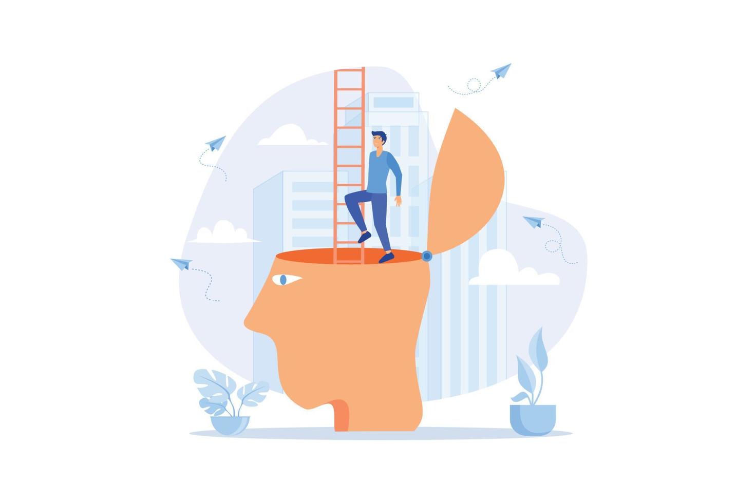 Personal development or improvement for success, growth mindset, motivation to be success, courage to find new opportunity concept, flat vector modern illustration