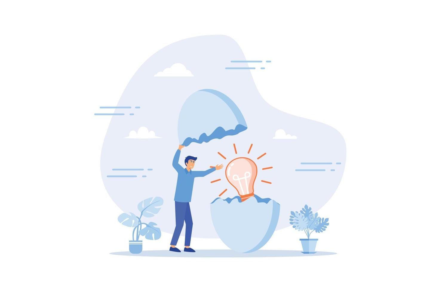 New creative idea, innovation or solution for business, entrepreneurship or startup idea, creation or discovery concept, flat vector modern illustration