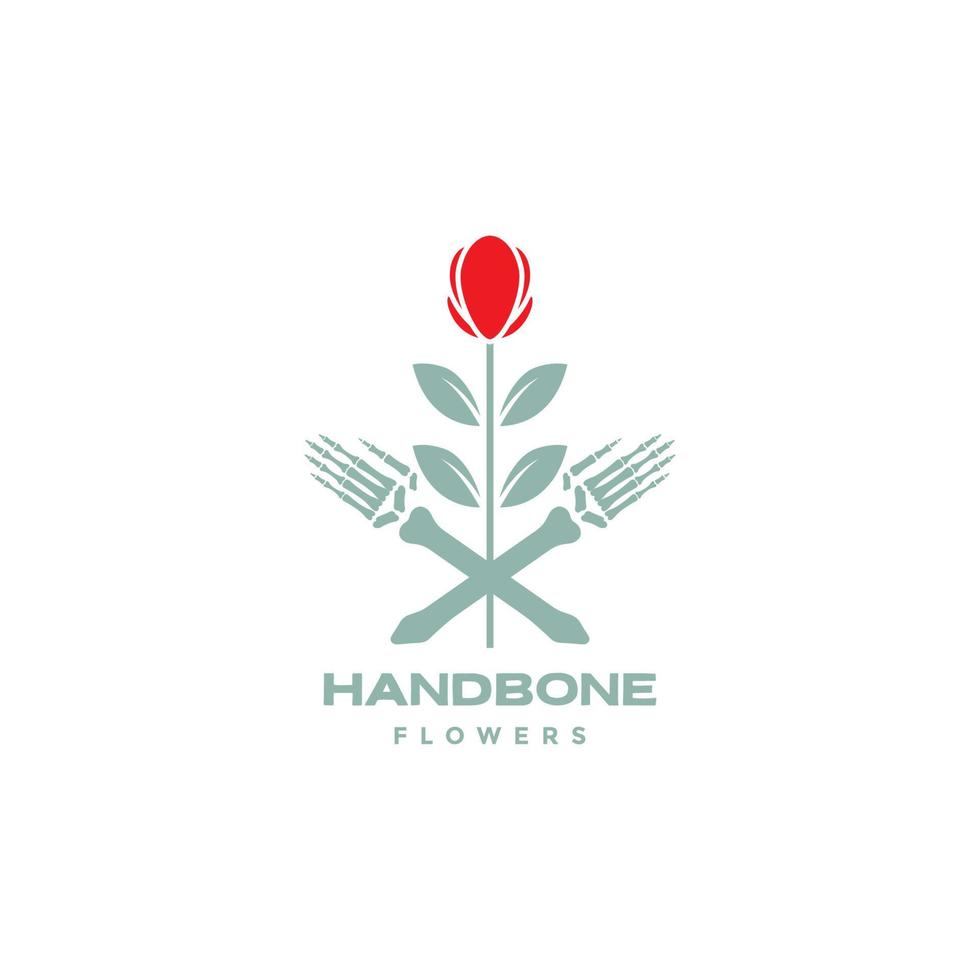 huesos de la mano con vector de diseño de logotipo de rosa de flores