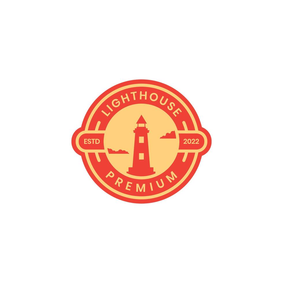 lighthouse sunset badge vintage colorful logo design vector