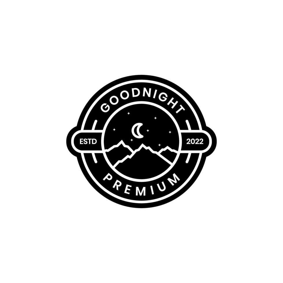 mountain and crescent night badge minimal logo design vector