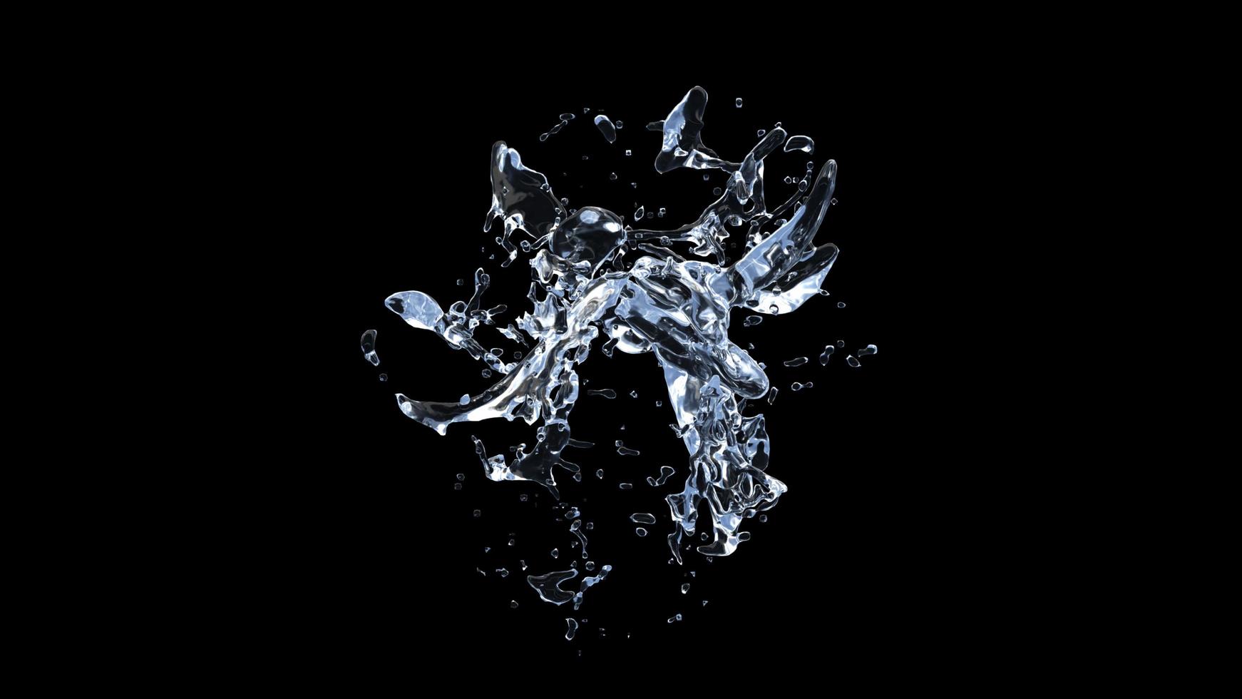 Water Splash with droplets on black background. 3d illustration. photo