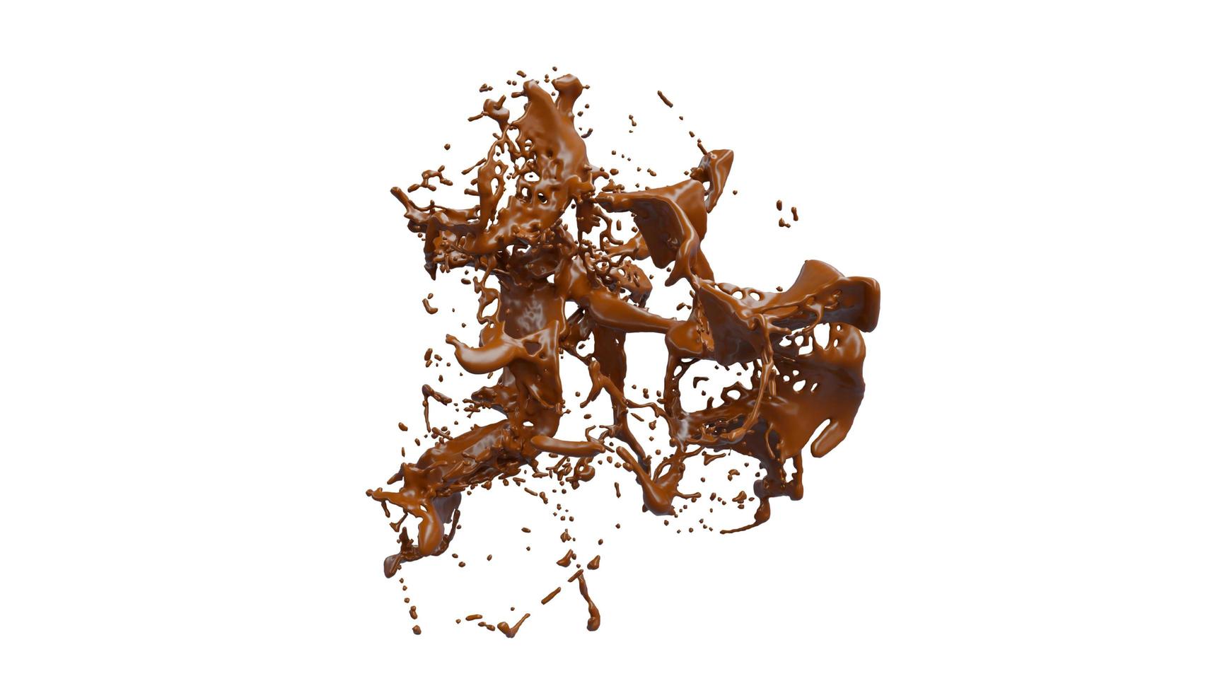 Chocolate Splash with droplets 3d rendering. 3d illustration. photo