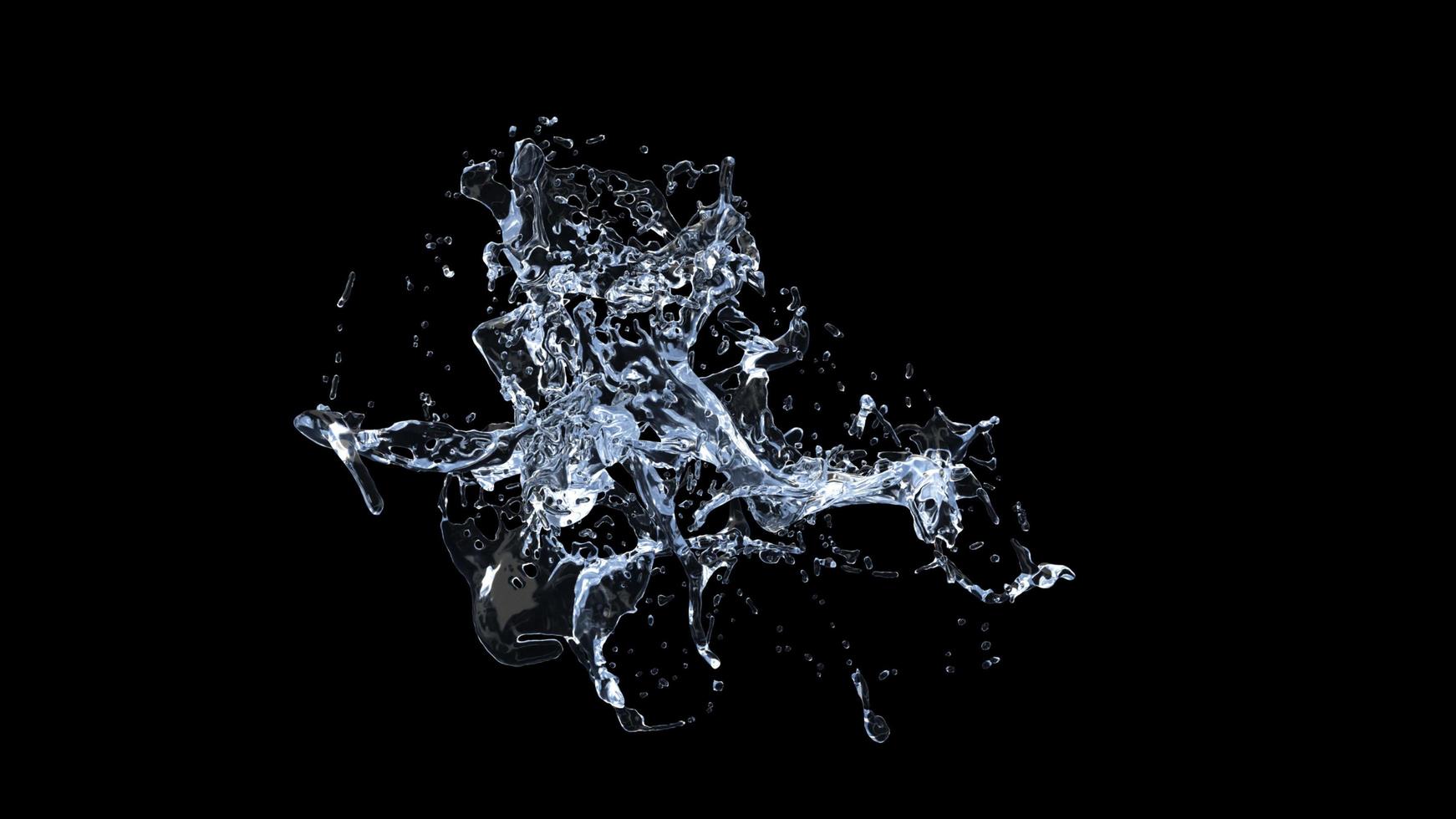 Water Splash with droplets on black background. 3d illustration. photo