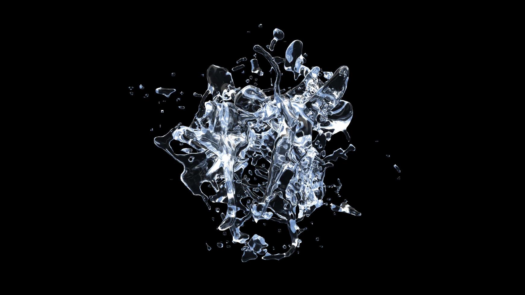 Water Splash with droplets on black background. 3d illustration. photo