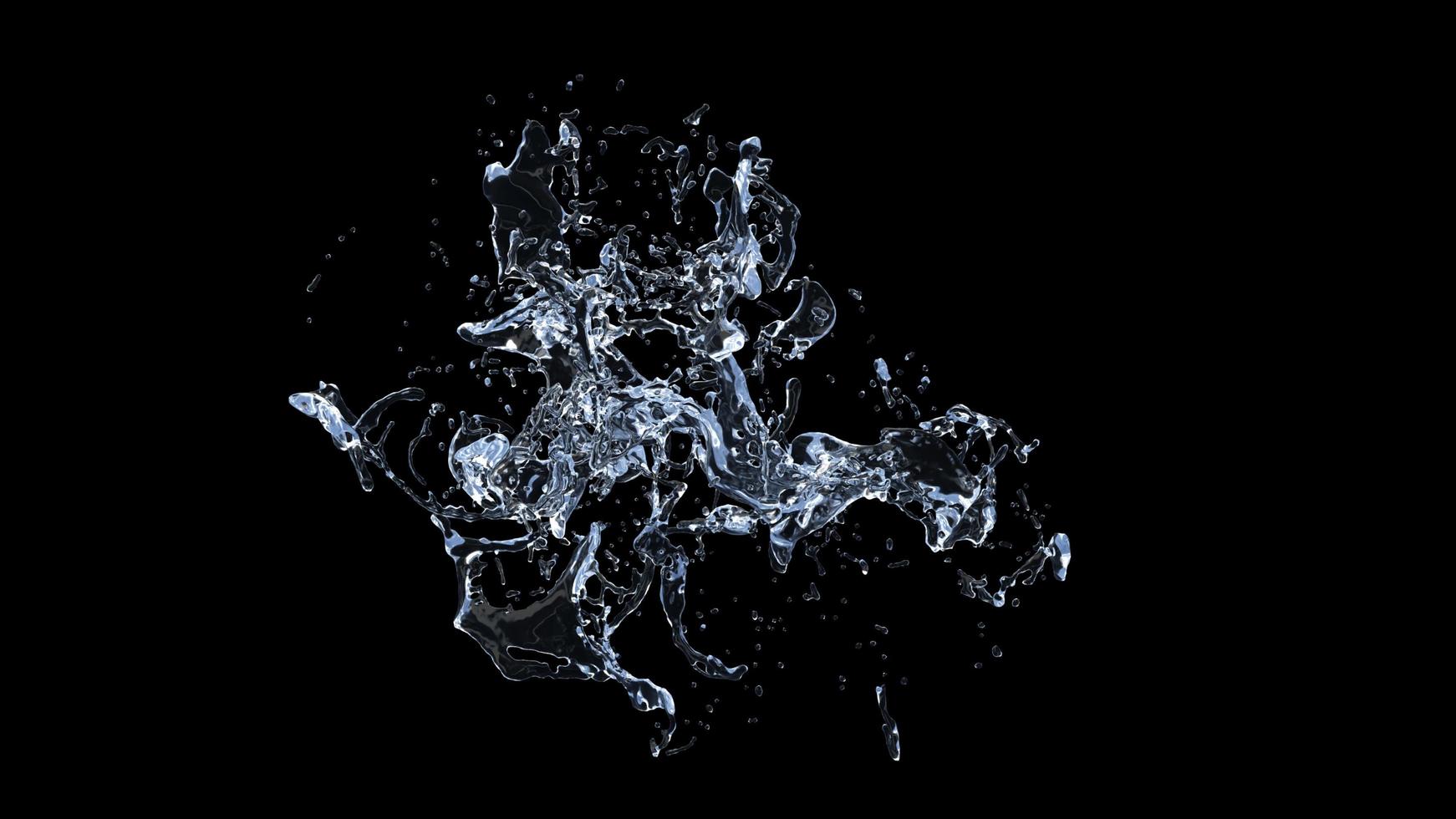 Water Splash with droplets on black background. 3d illustration. photo