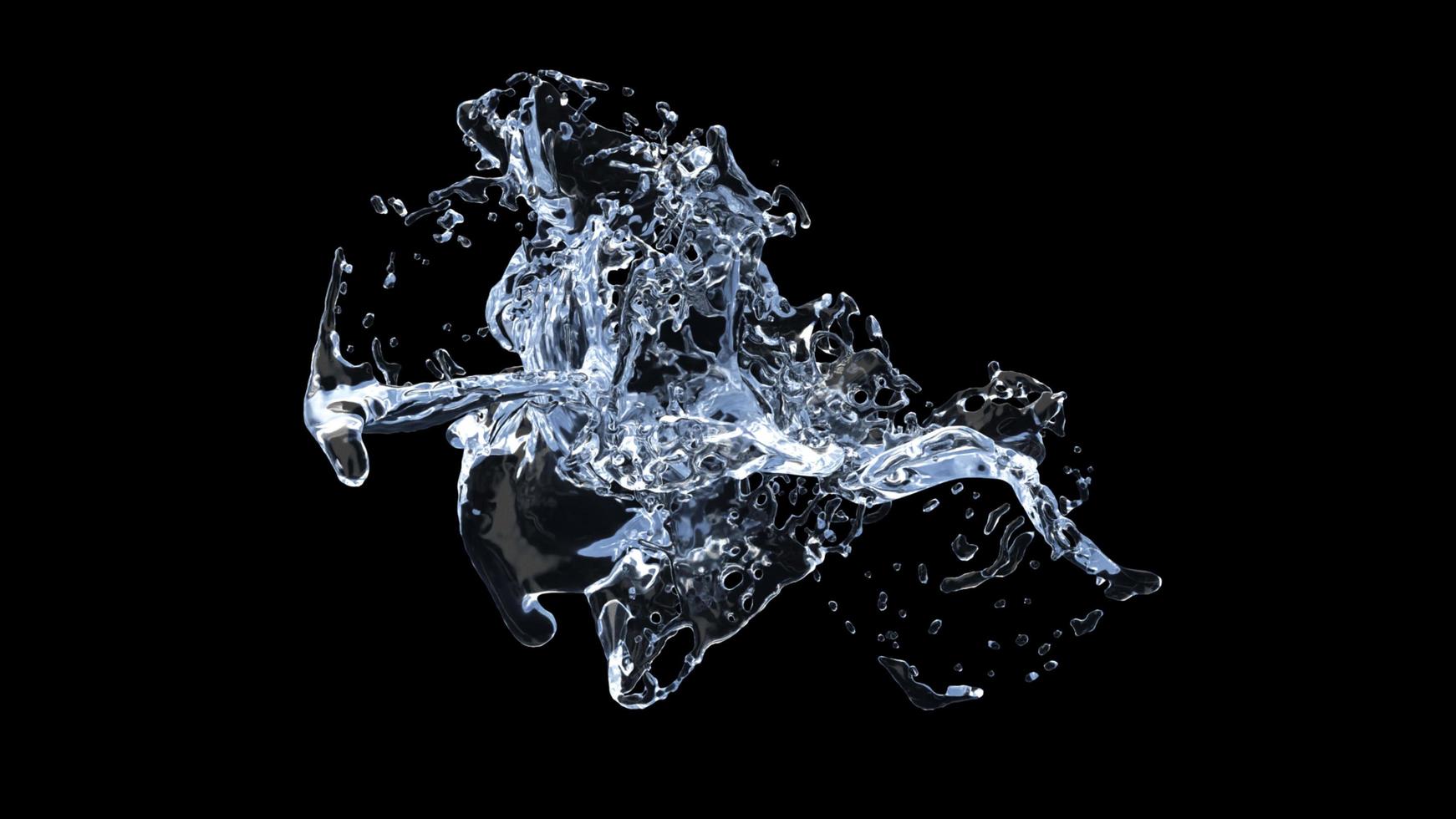 Water Splash with droplets on black background. 3d illustration. photo