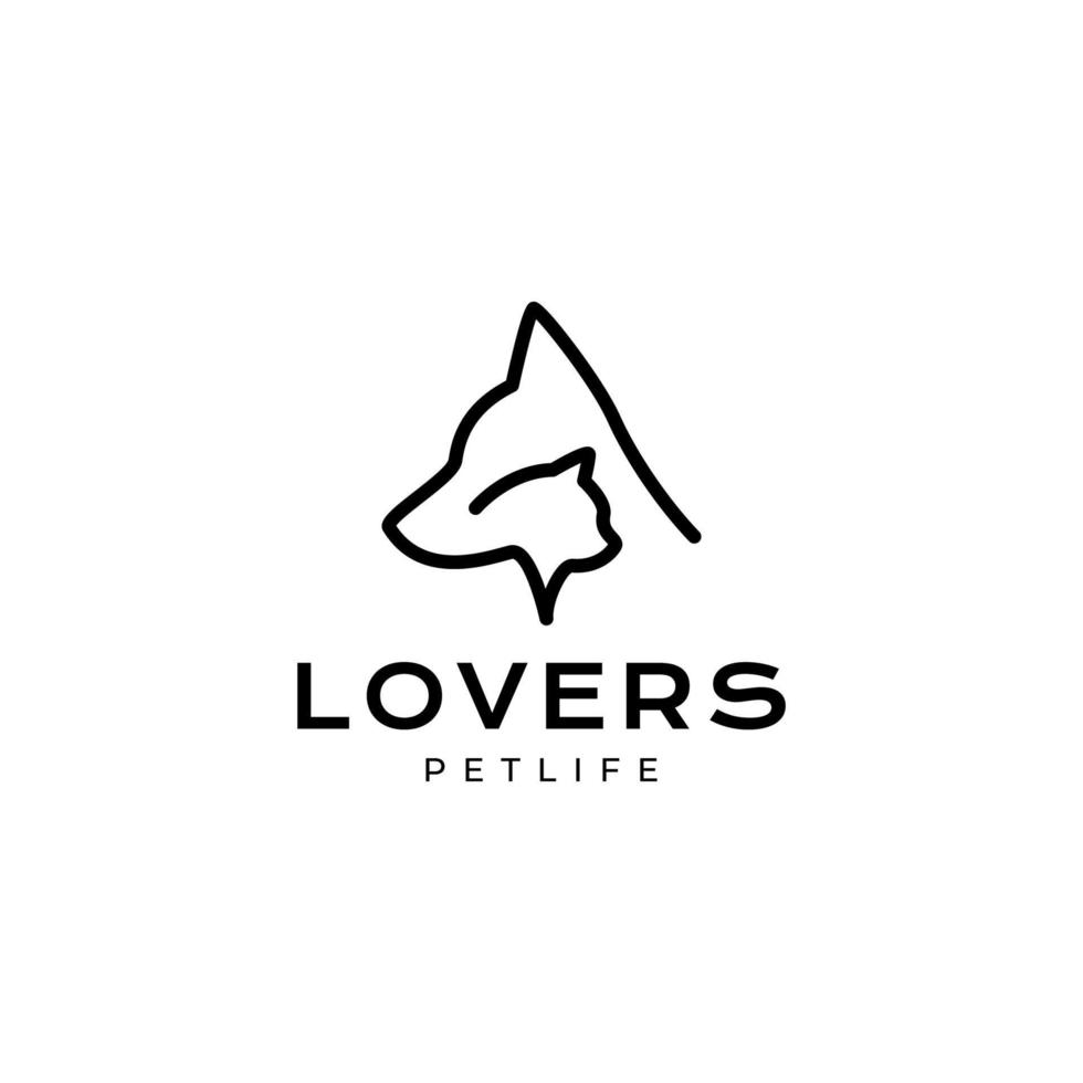 diseño de logotipo de arte de línea continua de cabeza de perro y gato de mascotas vector