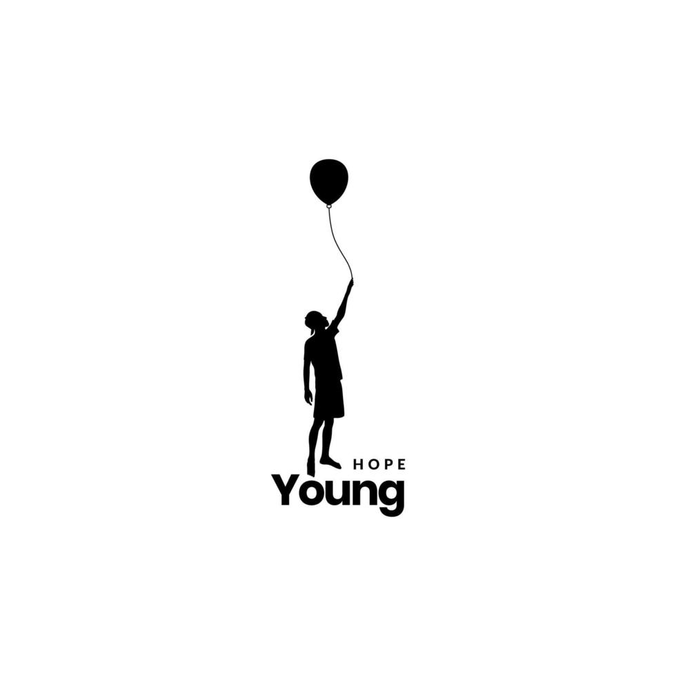joven con globo esperanza vector de diseño de logotipo alto
