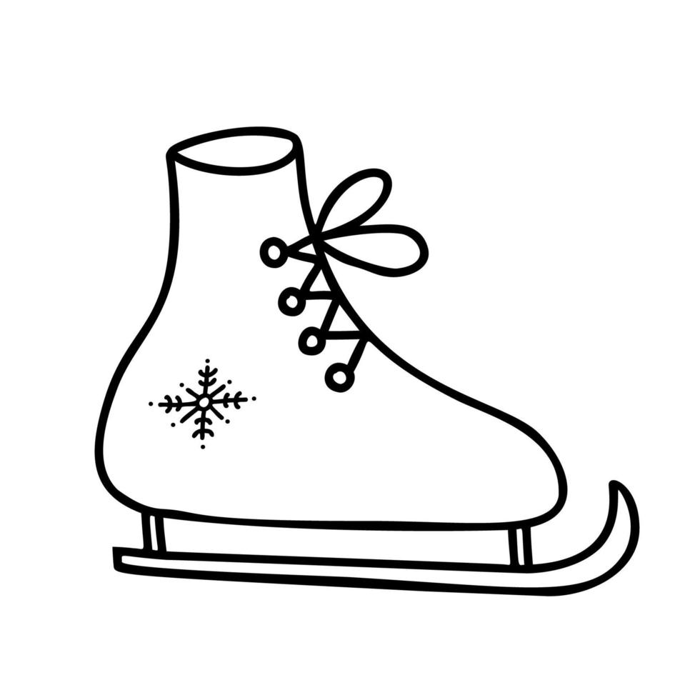 Winter linear skates with snowflake. Vector linear hand drawing in doodle style. For holiday decor, design, decoration and printing.