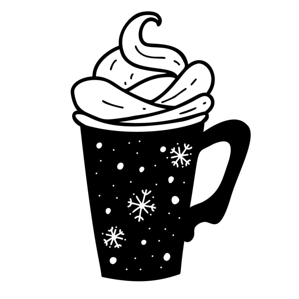 Delicious cream dessert in Christmas cup. Vector hand drawing in doodle style. For decor, design, decoration and printing .