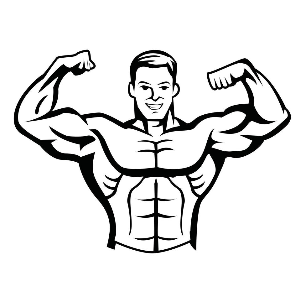 Body Builder Black and White Illustration vector