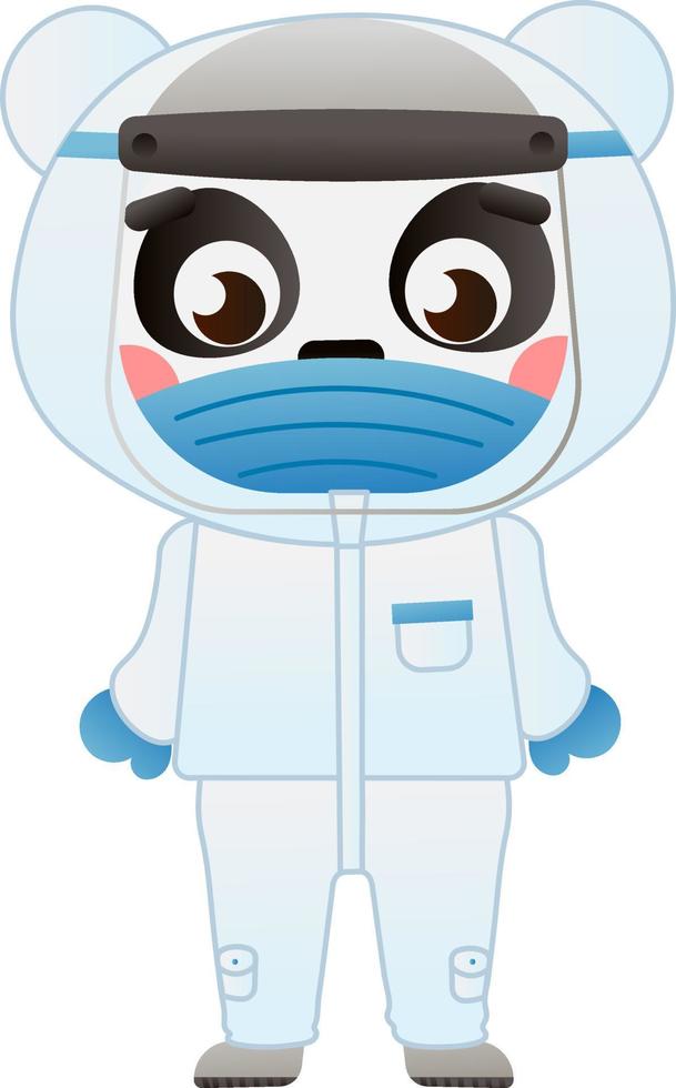 Cute panda doctor in protective gear, viral outbreak costume vector