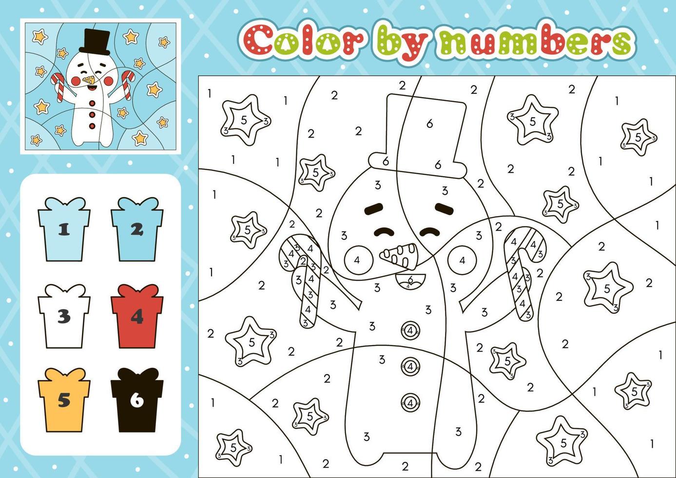 Christmas number coloring page for kids with cute snowman vector