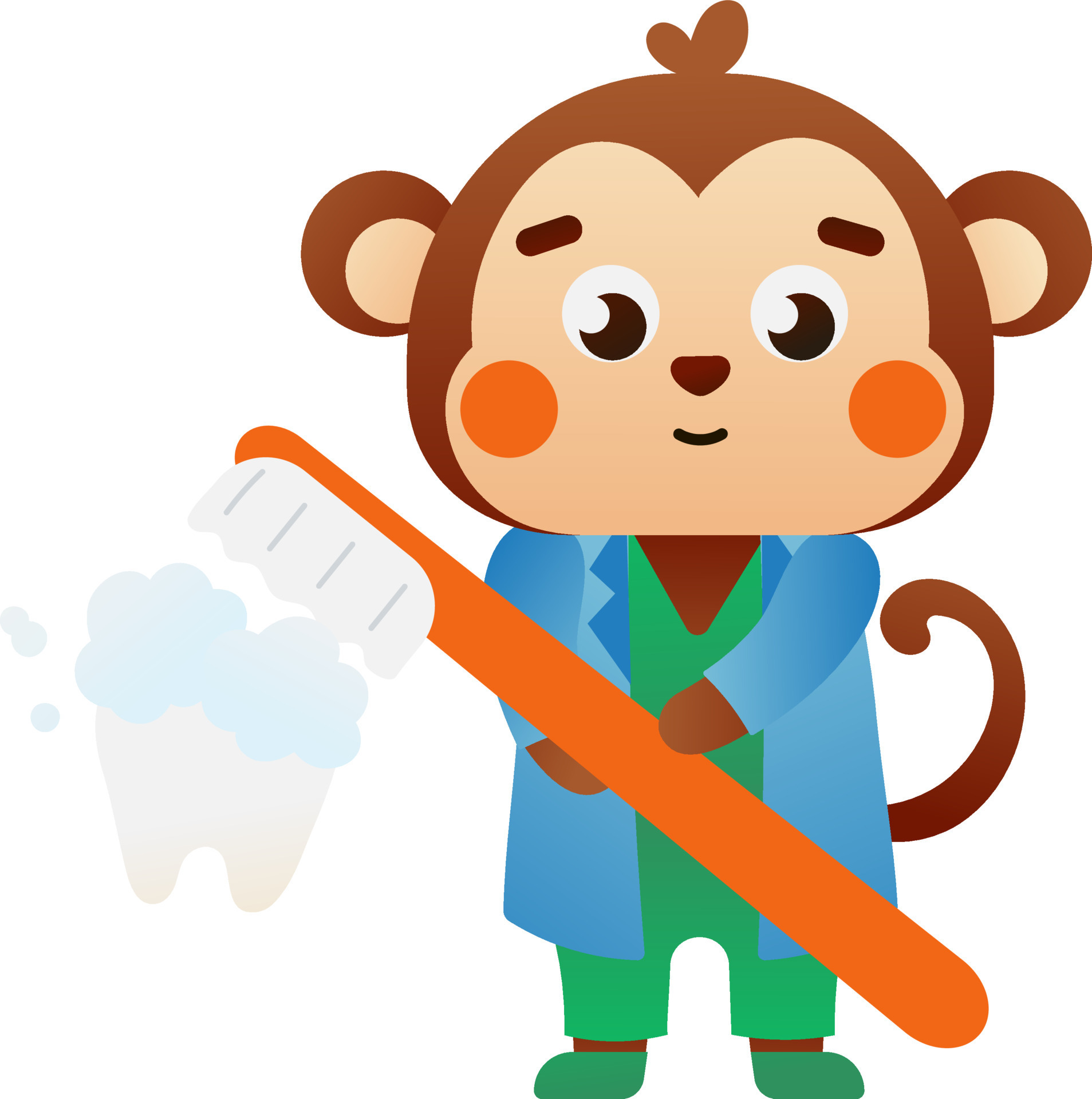 Cute monkey doctor holding toothbrush and brushing tooth dental