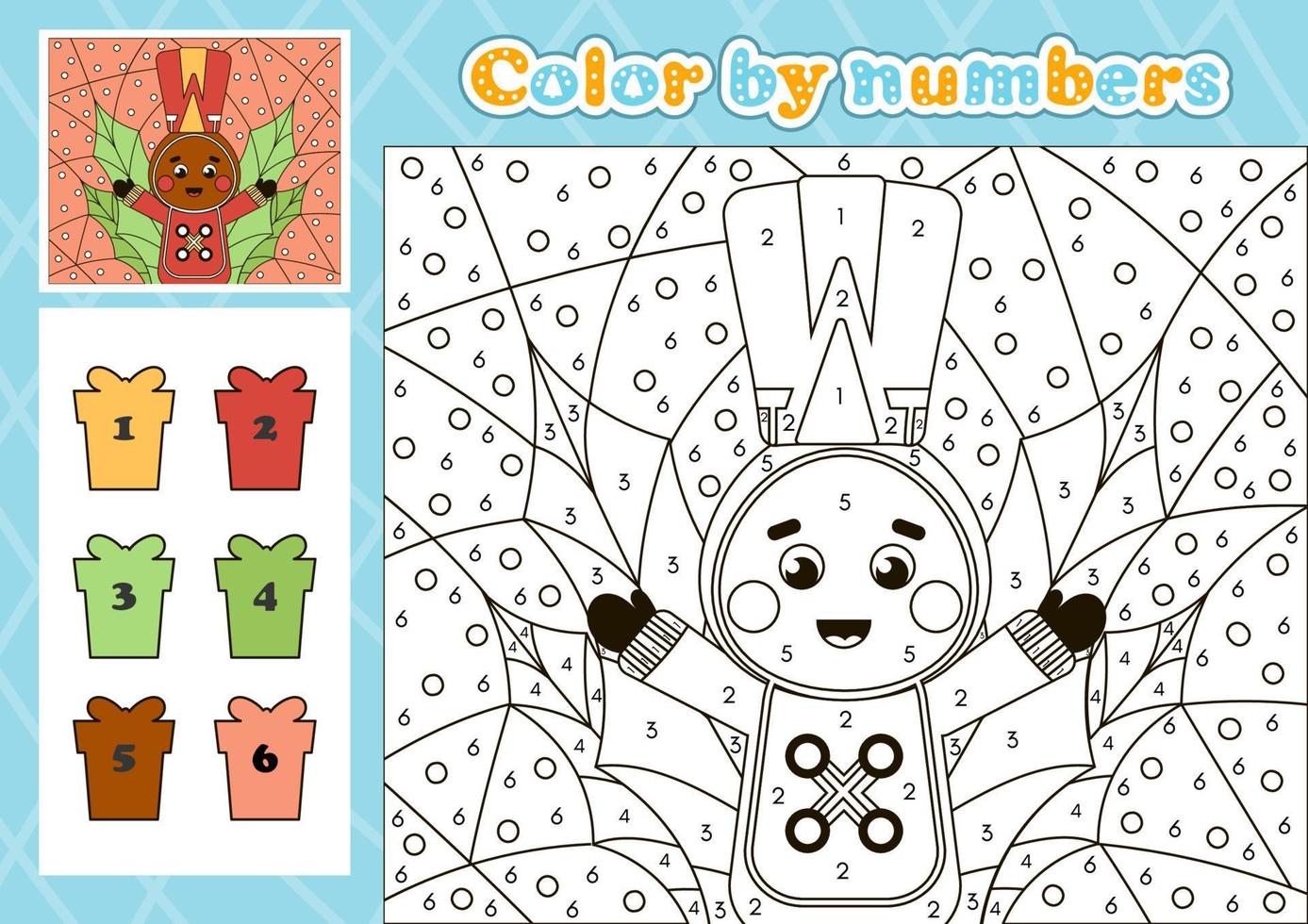 Christmas number coloring page for kids with cute gingerbread man character vector