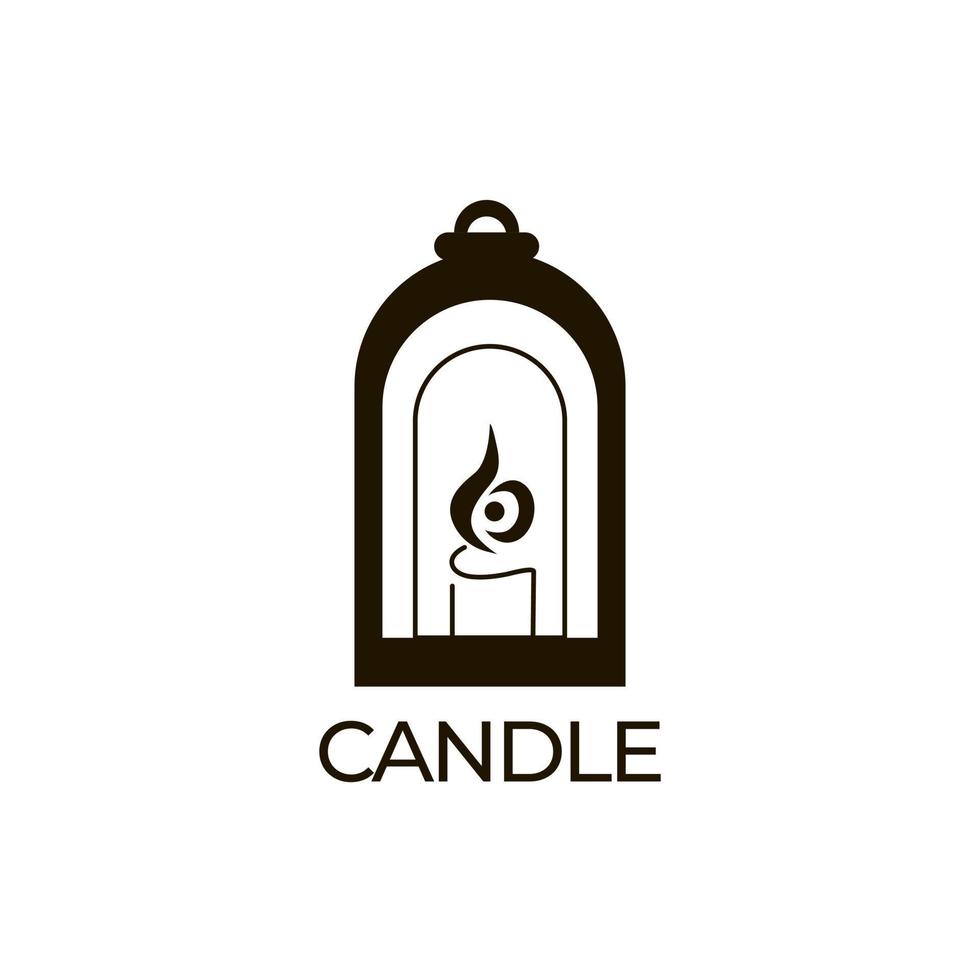 Lantern with candle logo in minimalistic style for branding, aromatic candle fire light vector