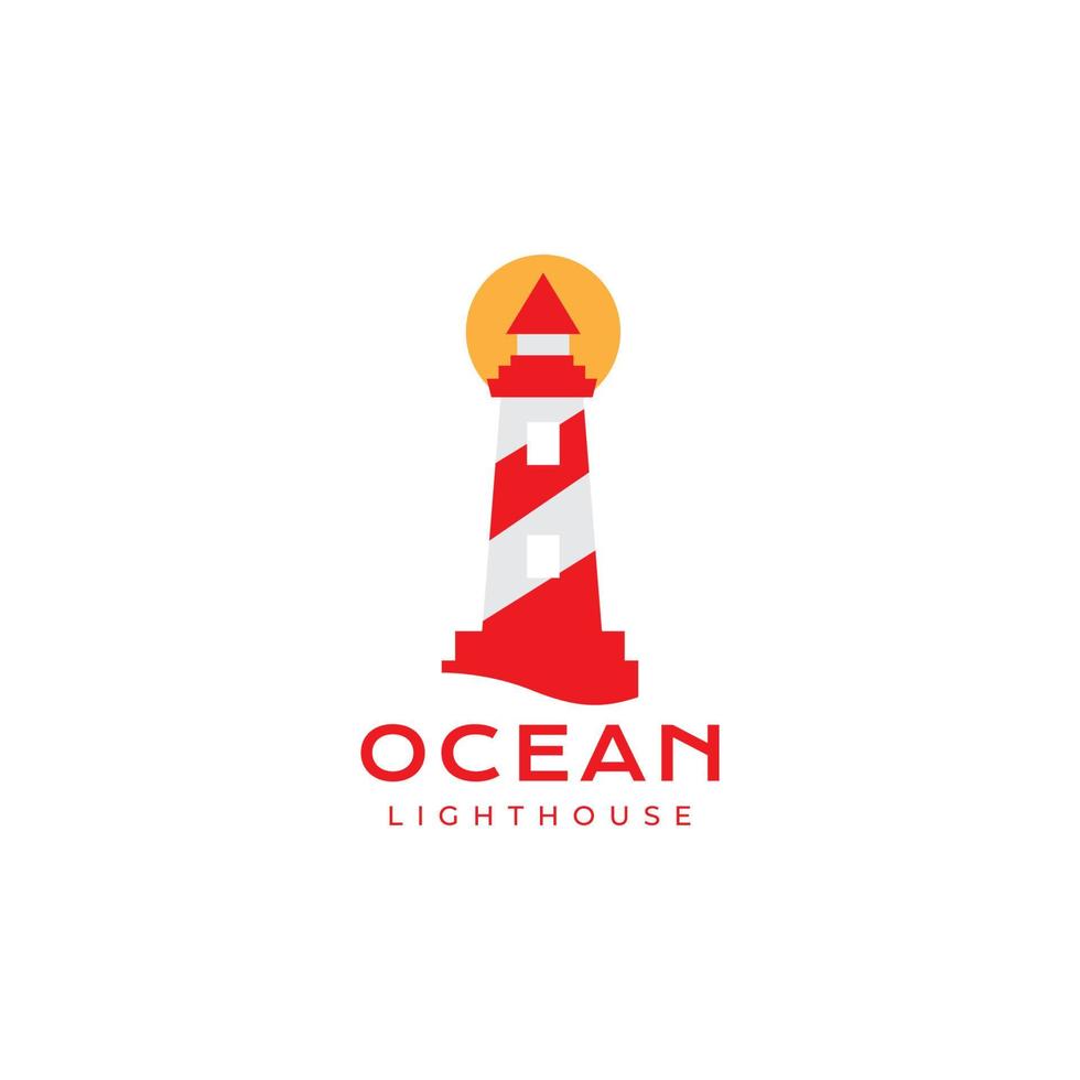 ocean lighthouse abstract with sunset logo design vector