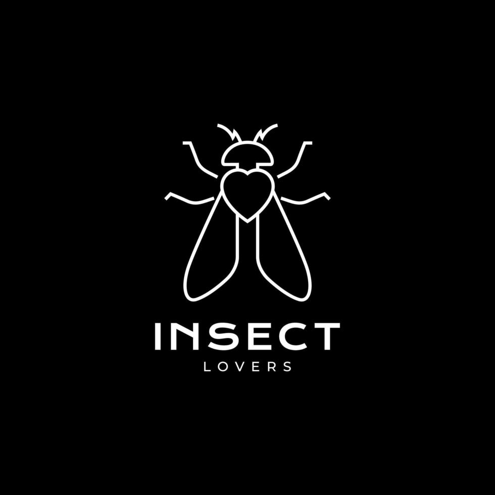 insecto volando con vector de diseño de logotipo minimalista de línea de amor