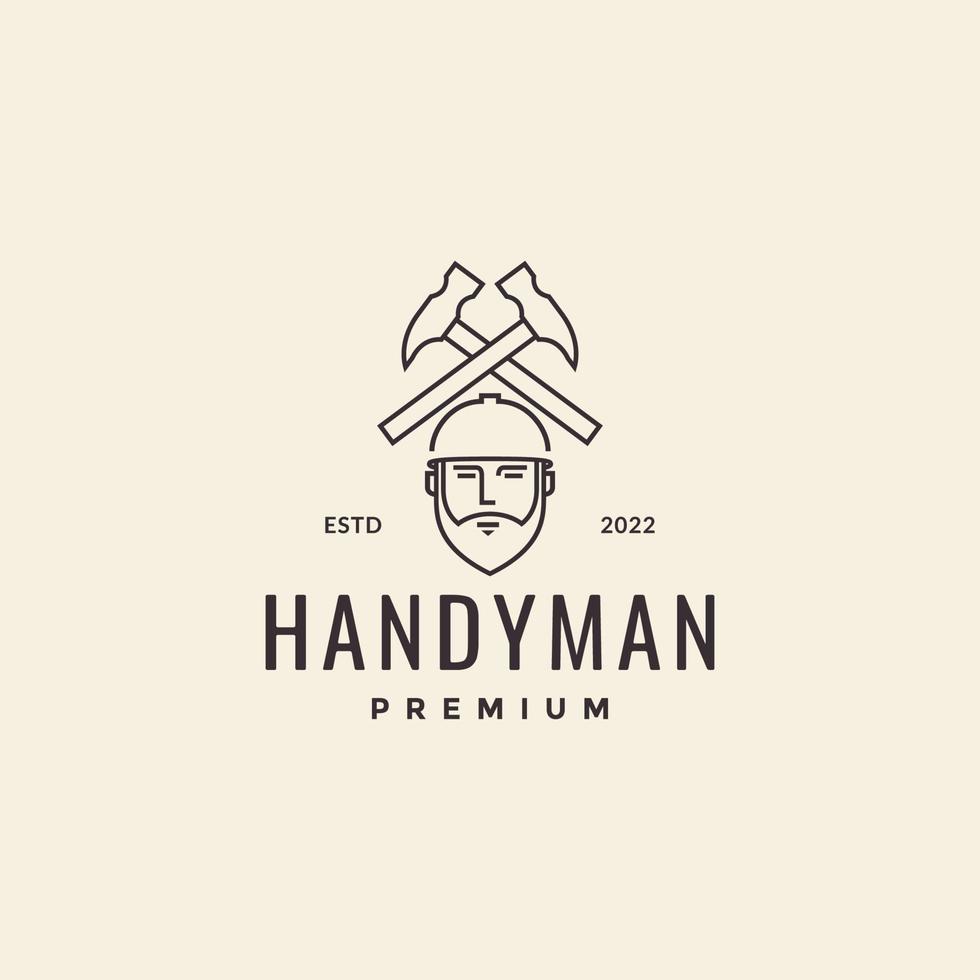 head handyman with hammer hipster logo design vector