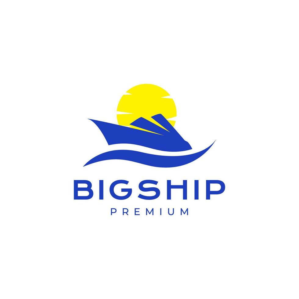 big ship ocean with sun abstract logo design vector