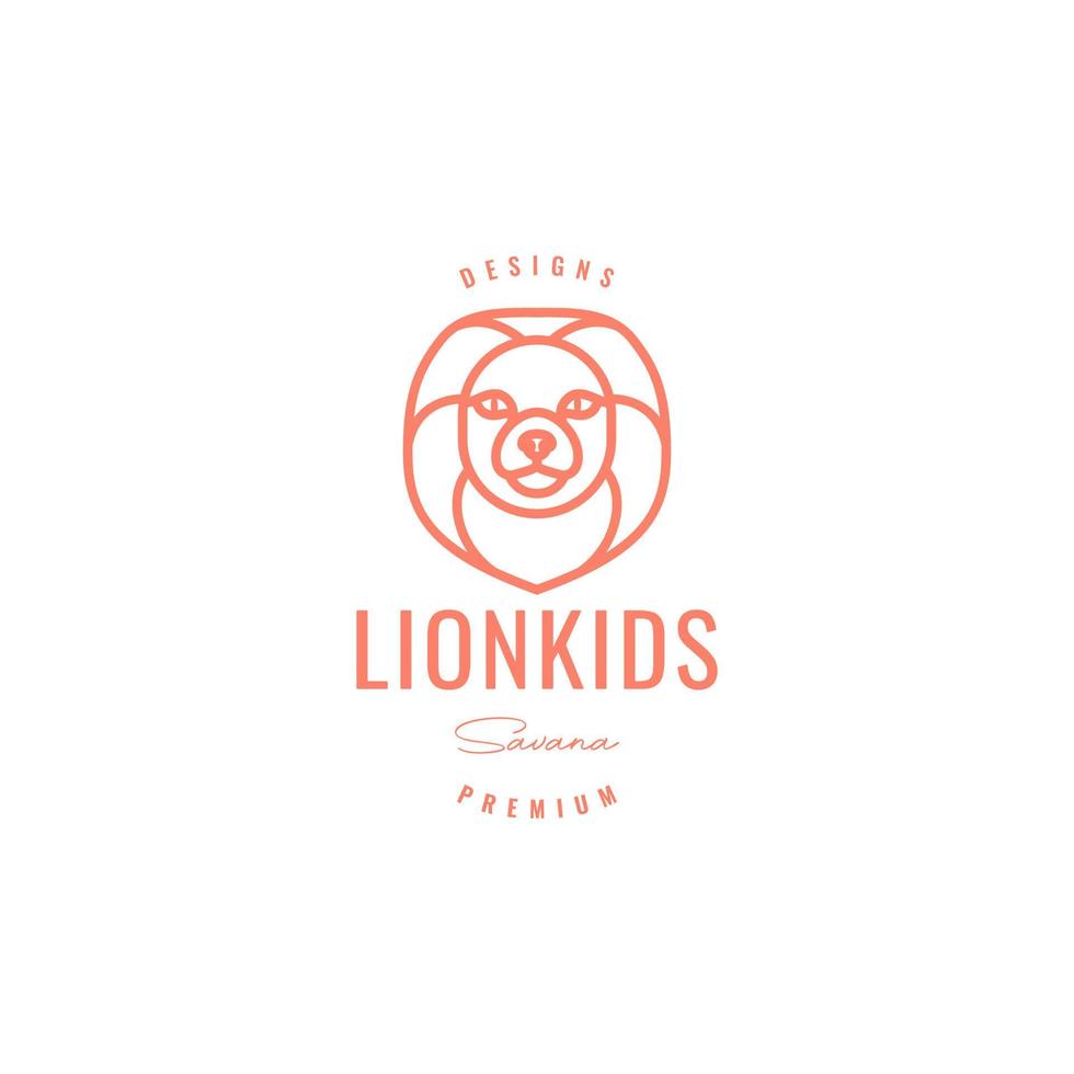 cachorro de león de cabeza con vector de diseño de logotipo de línea linda melena