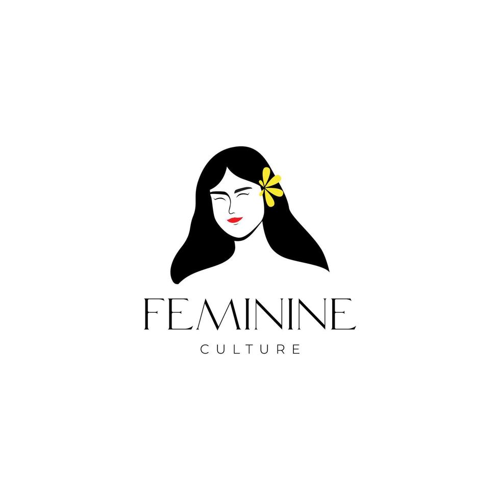 beautiful female feminine girl asian culture face logo design vector