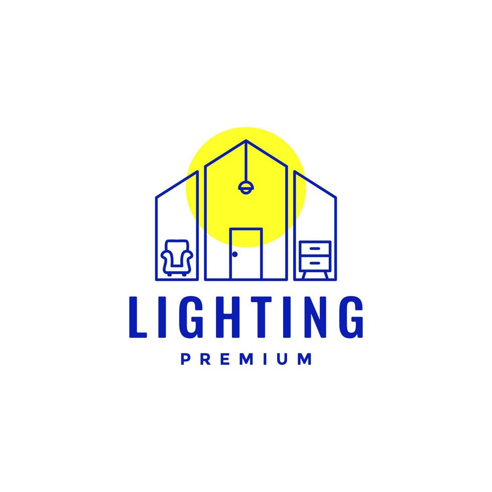 hogar con línea de iluminación de muebles diseño de logotipo minimalista vector