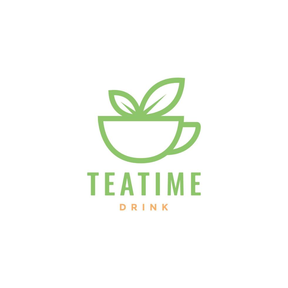 taza de bebida caliente con hoja de té minimalista vector de diseño de logotipo