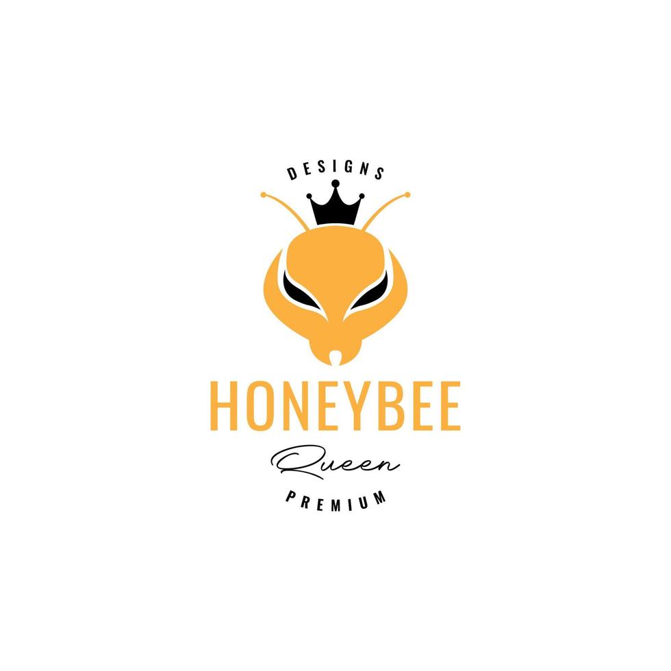 head honey bee queen with crown logo design vector