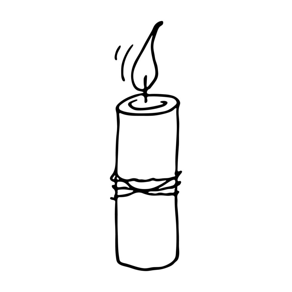 Burning aroma candle. Single doodle illustration. Hand drawn clipart for card, logo, design vector