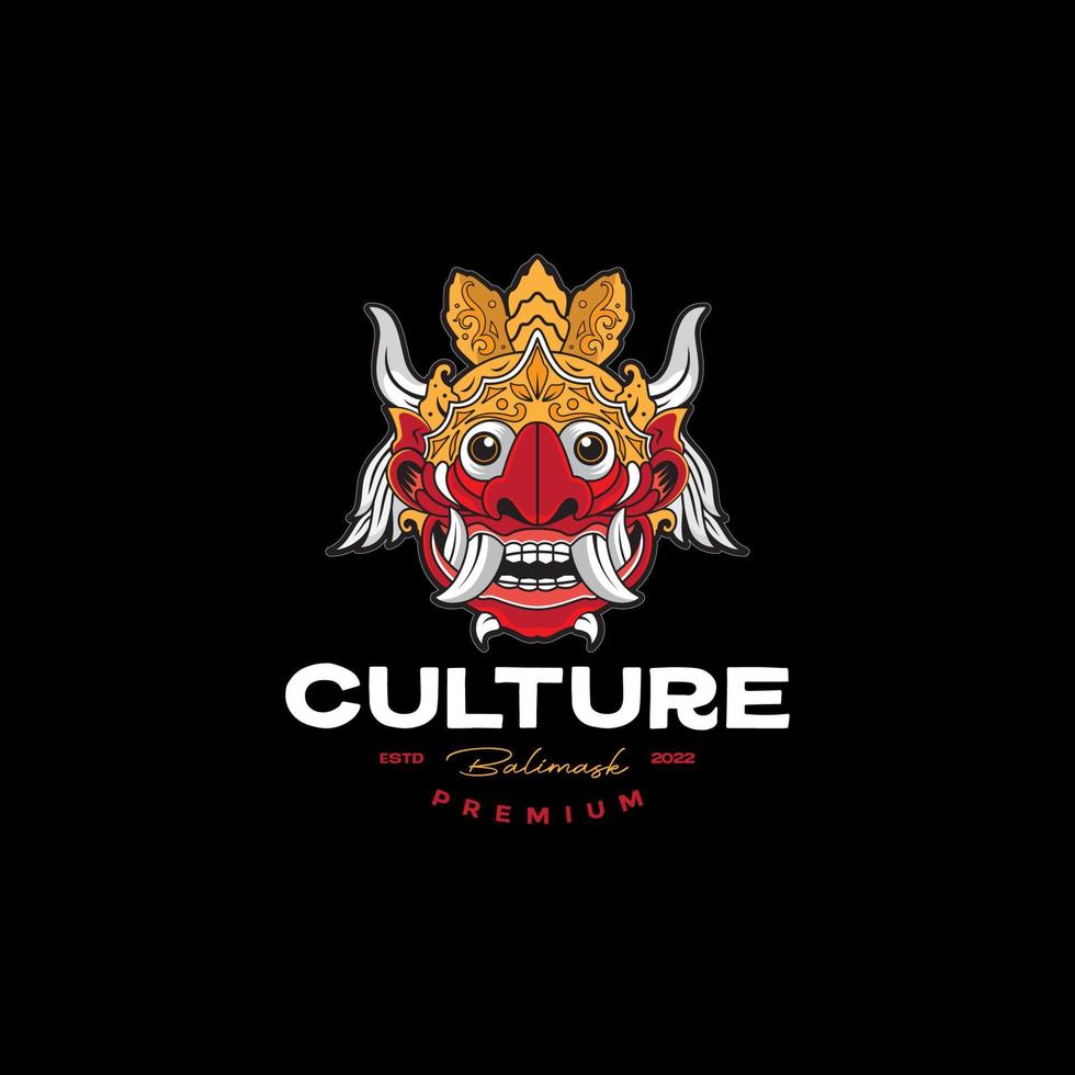 vector de diseño de logotipo colorido de cultura barong de máscara de bali
