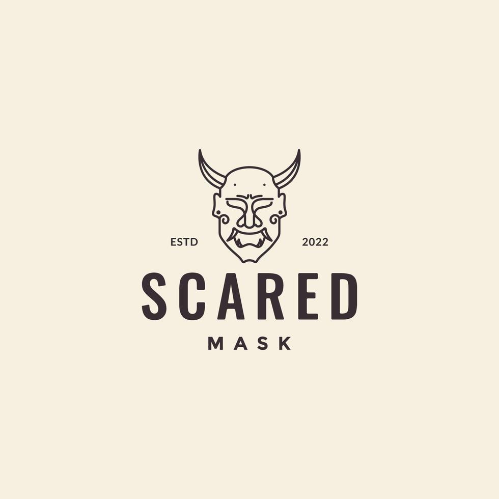 scared mask horn line hipster logo design vector