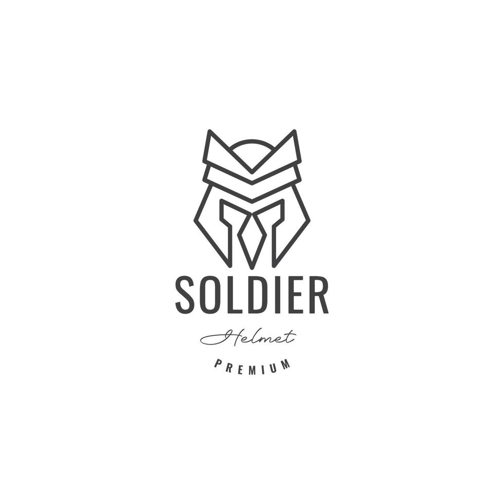 soldado guerrero línea de casco diseño de logotipo mínimo vector