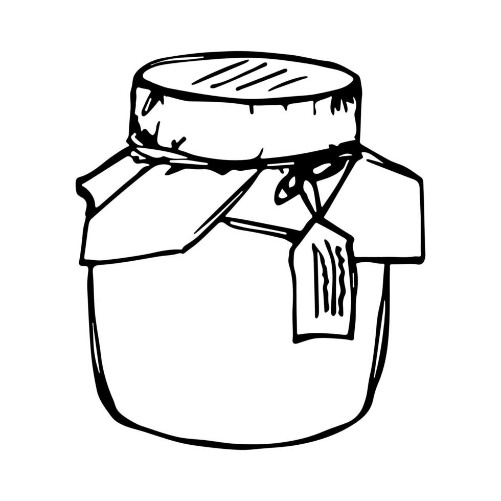 Hand drawn jar of jam or honey clipart. Healthy natural organic product doodle. vector