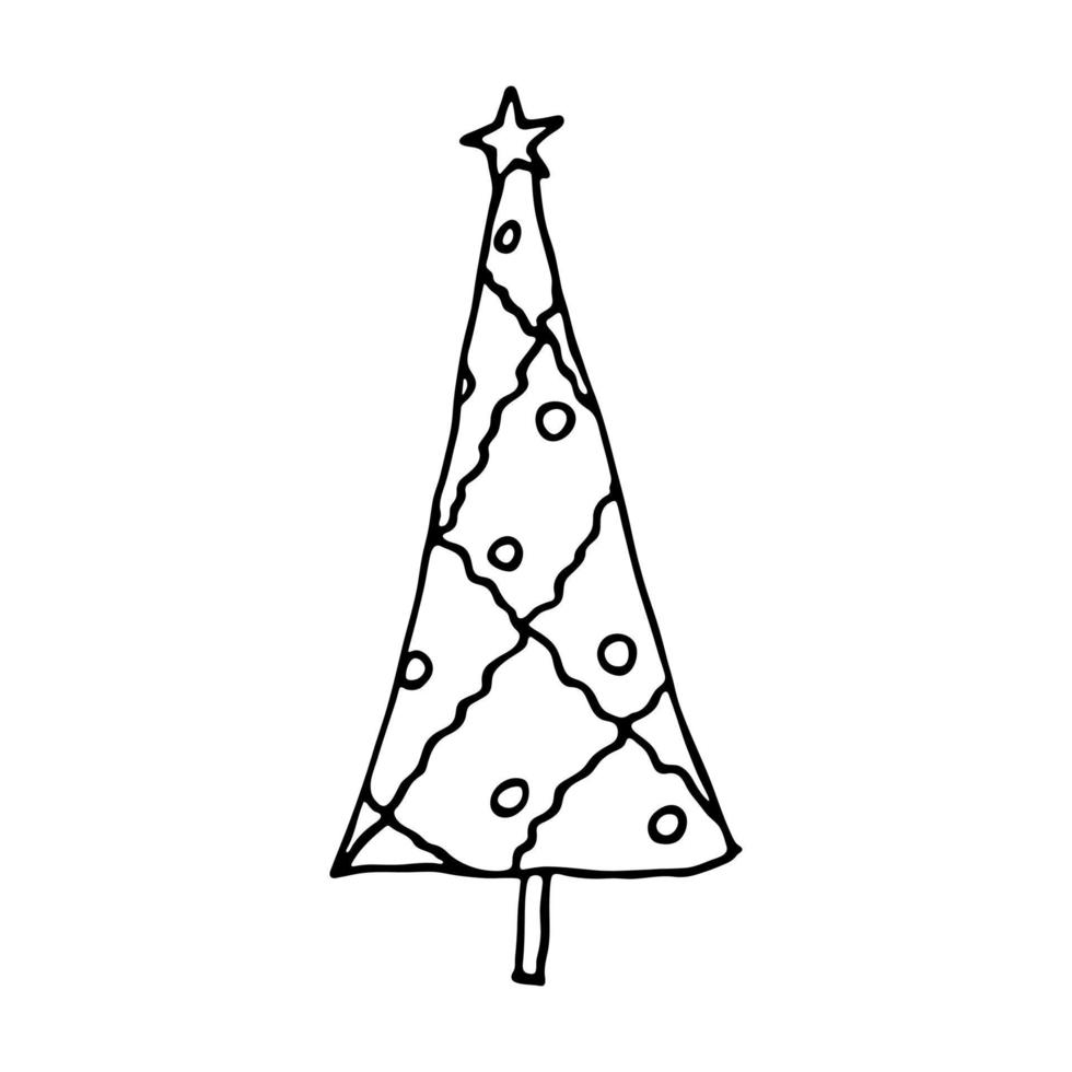 clipart dibujado a mano del árbol de navidad. garabato de abeto. elemento único para tarjeta, impresión, web, diseño, decoración vector