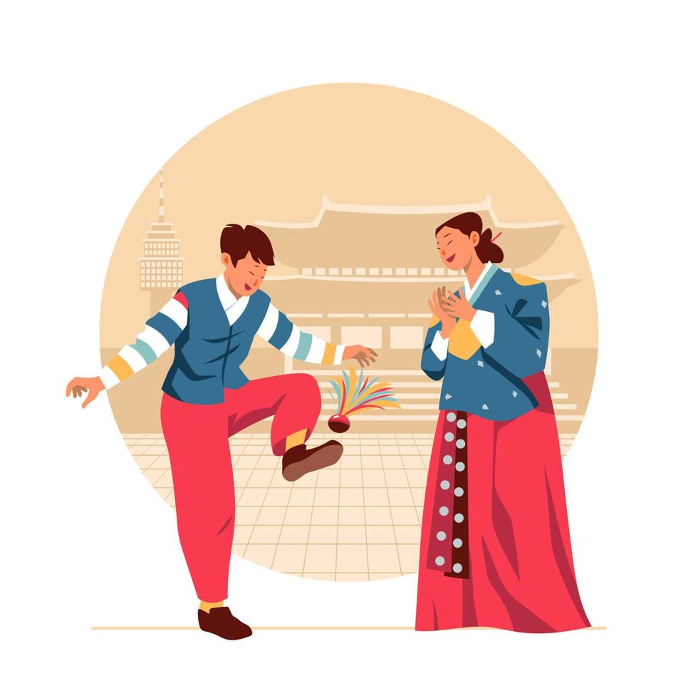 juego al aire libre tradicional coreano jegichagi vector