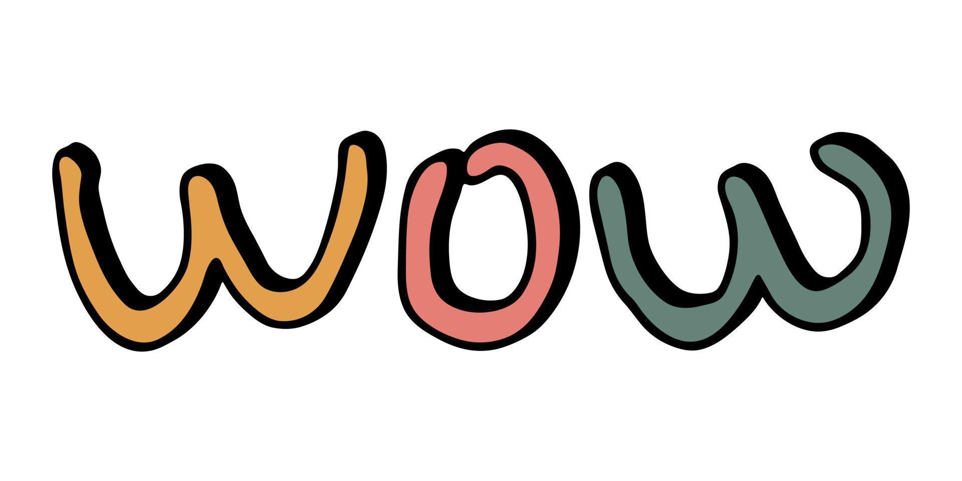 letras coloridas vectoriales dibujadas a mano. lindo garabato de vacaciones. vaya imágenes prediseñadas vector