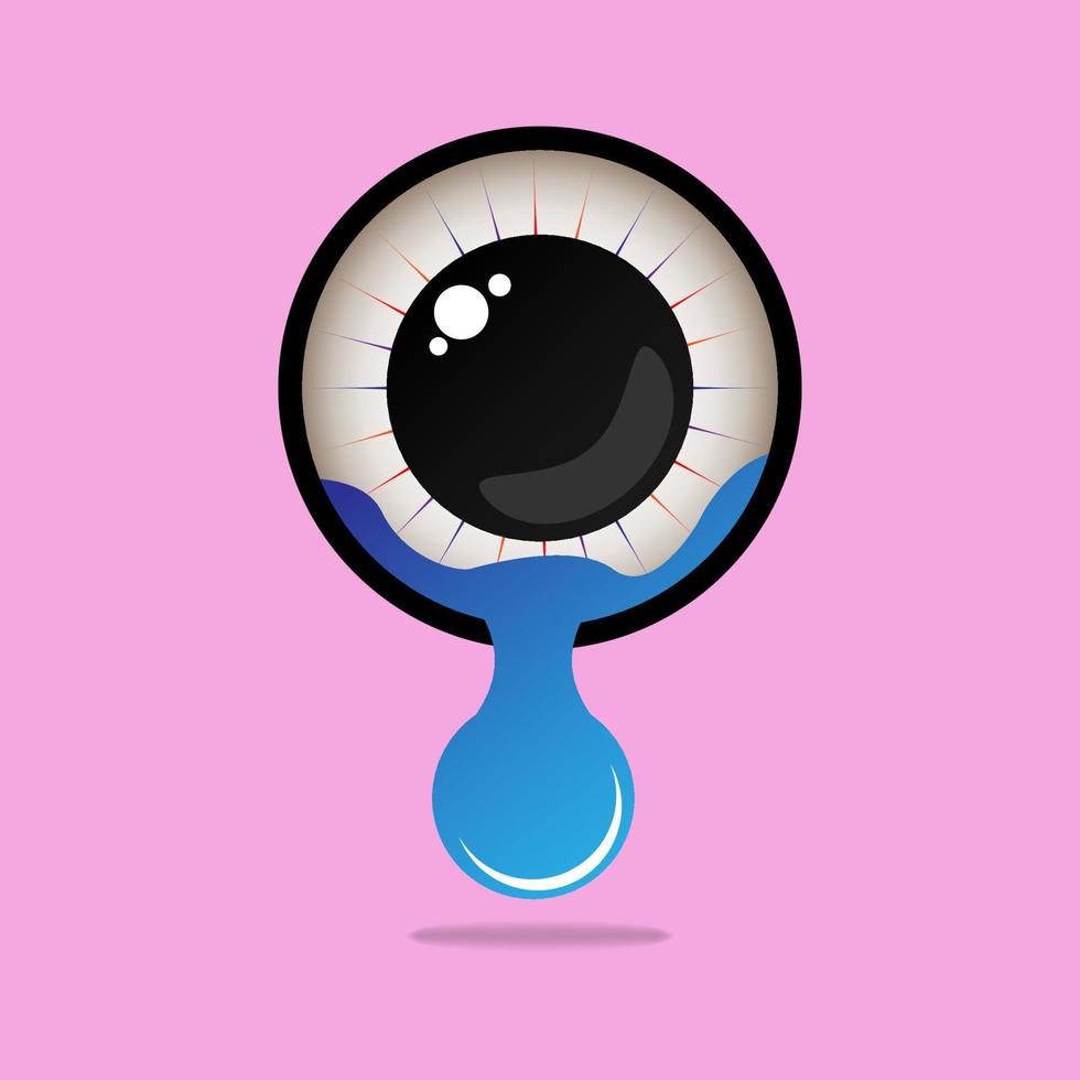 Eyes blue and tears cry graphic isolated on pink, eyes look simple shape, eyeball and teardrop sign for vision sight and optical care concept, eyes and tear drops clip art, illustration crying eyes vector