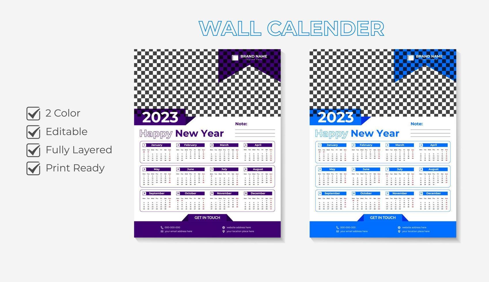 Print ready 2023 wall calendar template design vector