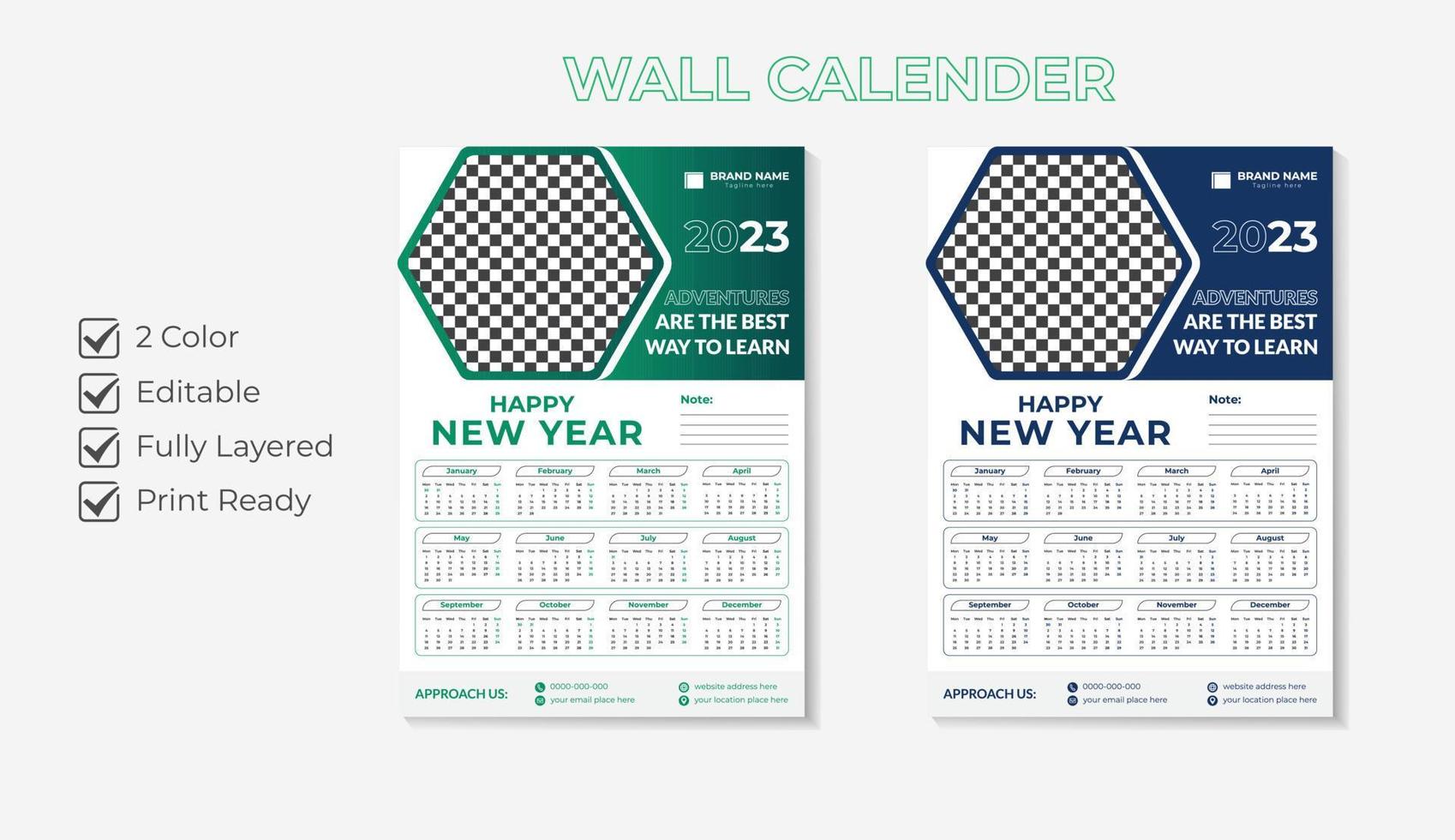2023 wall calendar template design vector