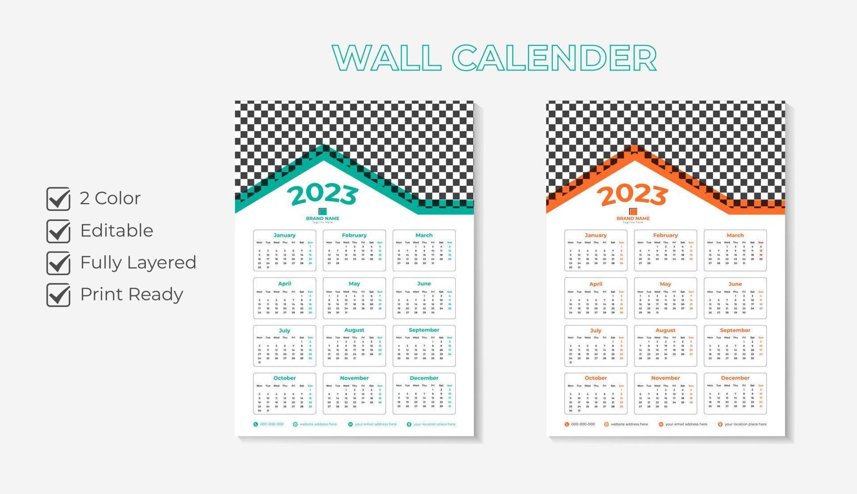 diseño de plantilla de calendario de pared listo para imprimir 2023 vector