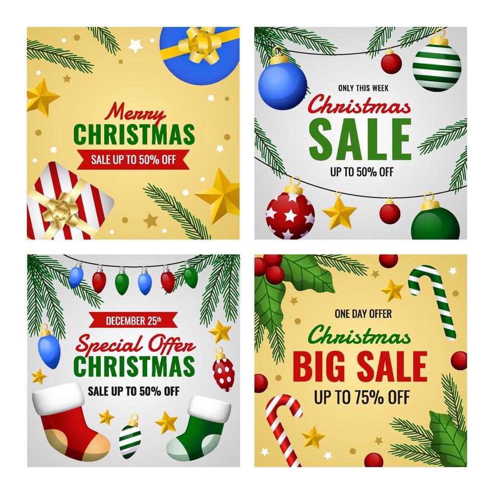 Set of Christmas Sale Social Media Post vector