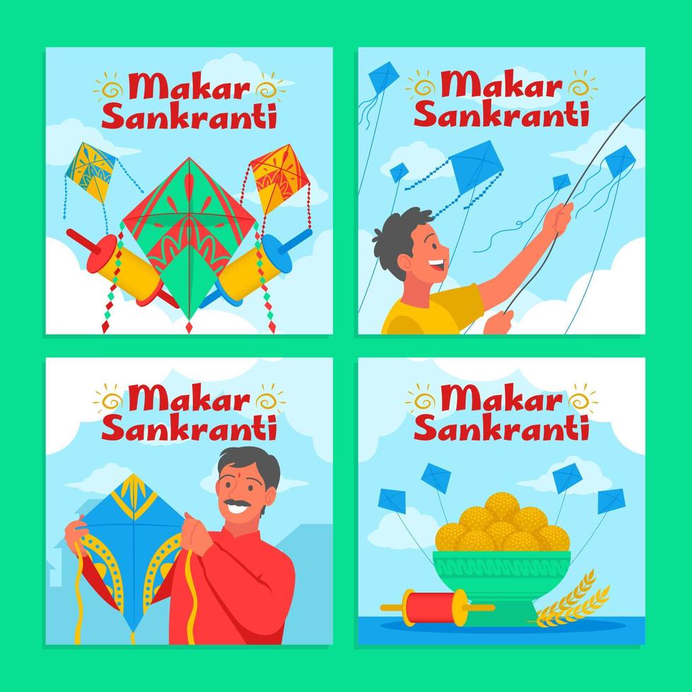 Man and Kid Playing Kite Happily in Makar Sankranti Festival vector