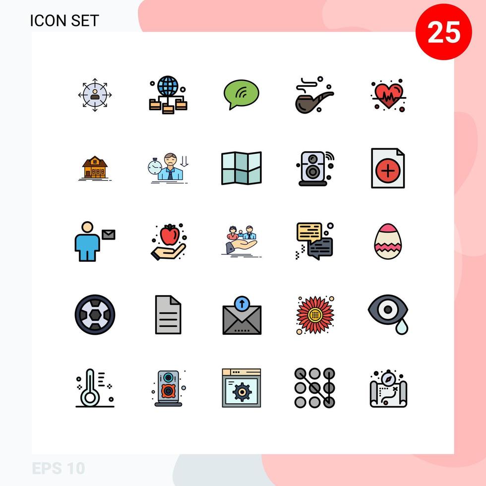 User Interface Pack of 25 Basic Filled line Flat Colors of day cigar connection sand chat Editable Vector Design Elements