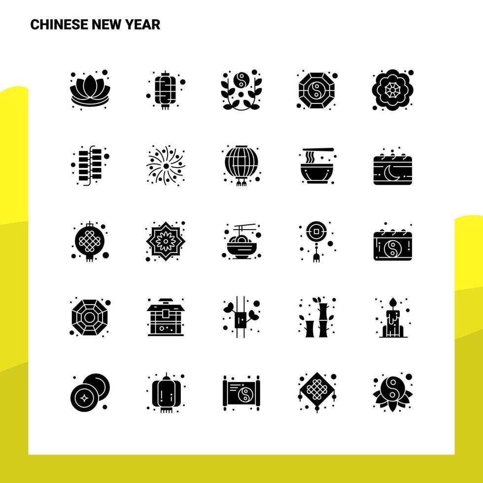 25 conjunto de iconos de año nuevo chino plantilla de ilustración de vector de icono de glifo sólido para ideas web y móviles para empresa comercial