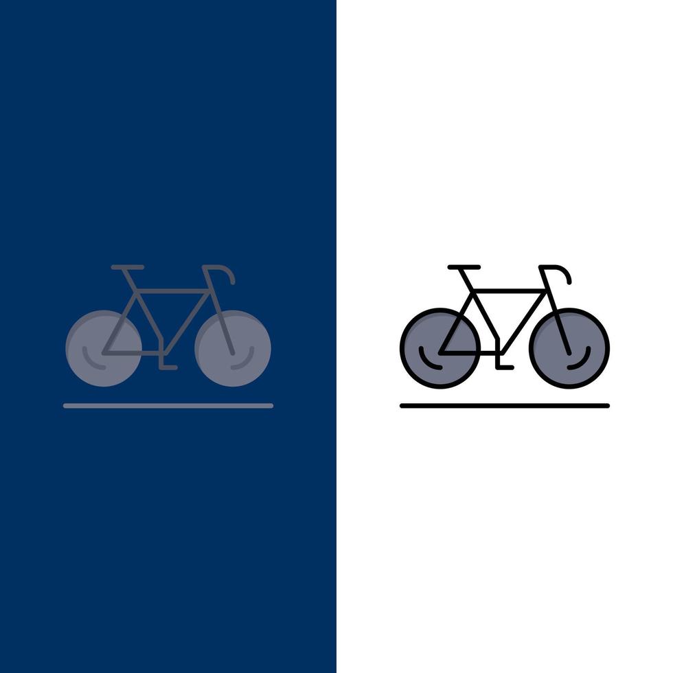 bicicleta movimiento caminar deporte iconos plano y línea llena icono conjunto vector fondo azul